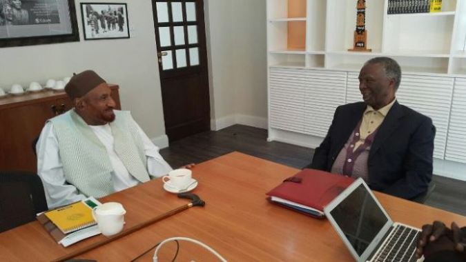 AUHIP chief Thabo Mbeki meets opposition NUP leader Sadiq al-Mahdi on June 2, 2016 (Courtesy photo of NUP)