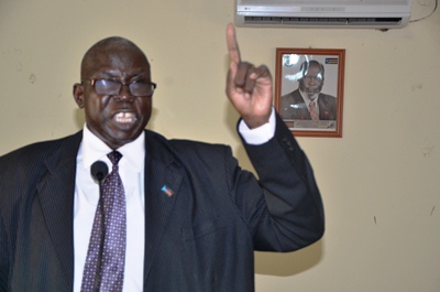 Diing Akol Diing, speaking at a meeting in South Sudan Hotel in Bor, June 11, 2016 (ST)