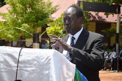 Jonglei state governor, Phillip Aguer speaks during the independence occassion July 9, 2016 (ST)