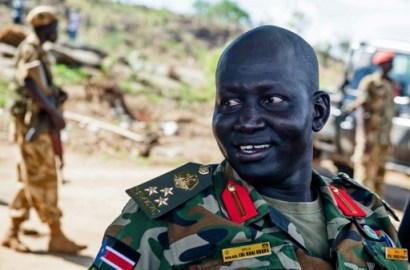 Brigadier General Lul Ruai Koang, SPLA spokesperson, is seen at a containment site outside of the capital Juba on April 14, 2016.  (AFP Photo)