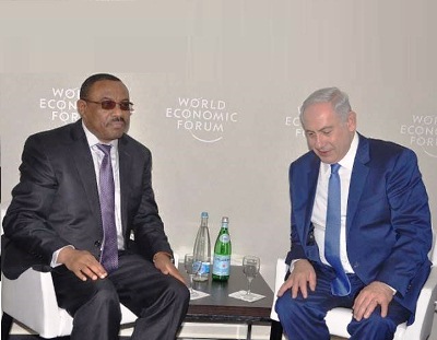 Prime Minister Hailemariam Desalegn (L) and Israeli Prime Minister Benjamin Netanyahu on the sidelines of World Economic Forum in Switzerland (EBC photo)