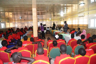 Jonglei Governor Philip Aguer speaking during children conference in Bor, August 19, 2016 (ST)