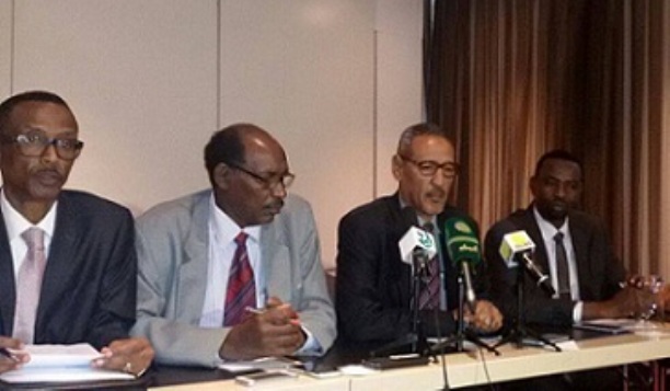 Govt team negotiating members in a press conference in Addis Ababa on 10 AUgust 2016 (ST Photo)