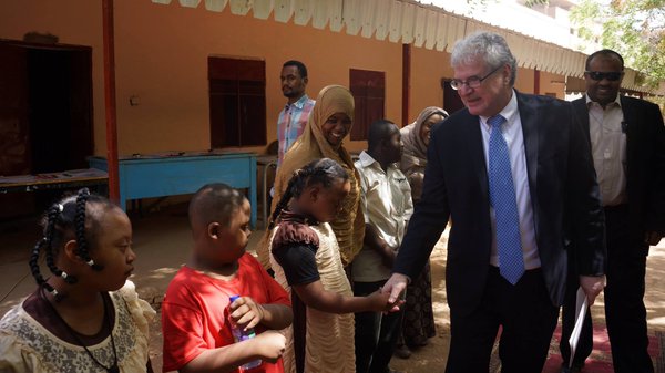 U.S. Embassy Khartoum CDA a.i. Steven Koutsis  visits a school of disabled children to commemorate the international down syndrome day on 23 March 2016 (Photo US Embassy)