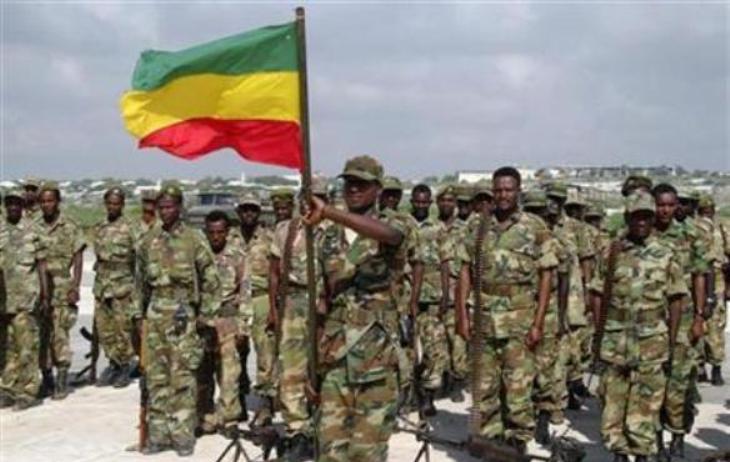 Ethiopian soldiers attend a parade in Afisiyooni air base in Somalia's capital Mogadishu January 23, 2007. (Reuters/Shabelle Media Photo)