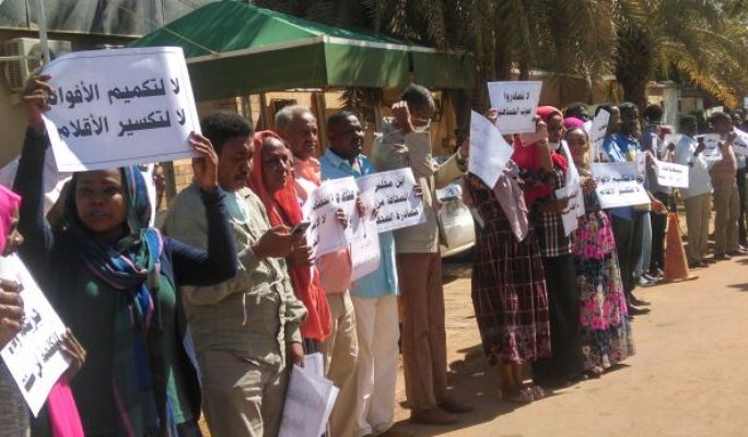 Journalists participate in a sit-in outside the the National Council for Press and Publications headquarters in Khartoum  to protest the repeated seizure of Al-Jareeda on 29 Dec 2016 (ST Photo)