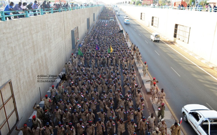 NISS militiamen of the Rapid Support Forces (RSF) parade in Khartoum streets on 21 December 2016 (Sudan Safari Photo)