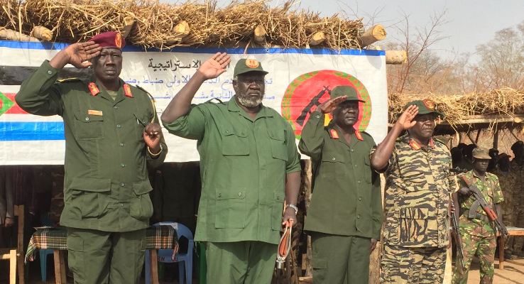 SPLM-N leader Malik Agar (2L) attends a graduation ceremony for SPLA-N fighters in Blue Nile State on 29 January 2017 - (ST photo)