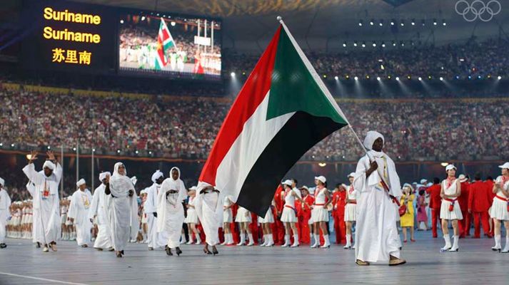 Sudan's Olympic athletes in the Parade of Nations during the Beijing 2008 Opening Ceremonies (Olympic.org photo)