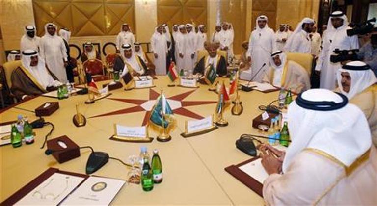 Foreign Ministers of the Arabian Gulf states participate in a Gulf Cooperation Council (GCC) meeting in Doha April 17, 2012. (Reuters/Mohammed Dabbous)