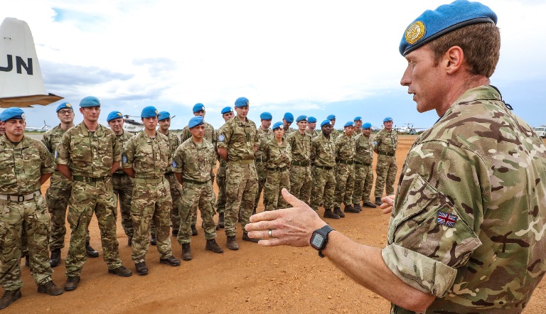 British Troops, proudly wearing their distinctive blue UN berets arrives in Juba on 2 May 2017  (UN/Isaac Billy Photo)