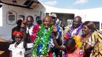 South Sudan first vice president Taban Deng Gai arrives in Bor May 9, 2017 (ST)