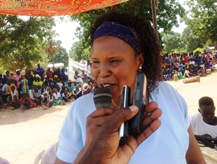 South Sudan youth minister Nadia Arop addressing the public rally in Wau town on June5, 2017 (ST)