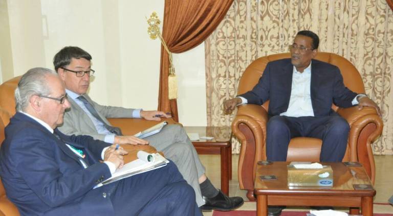 Sudan's Presidential aide Ibrahim Hamid meets EU head of Director of African Affairs Department on 6 July 2017 (ST Photo)