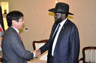Japan's envoy to South Sudan  Kiya Masahiko meets President Salva Kiir in Juba, July 5, 2017 (ST)