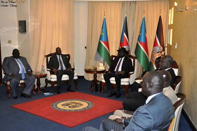 South Sudan president Salva Kiir at a meeting with security officials, July 17, 2017 (ST)