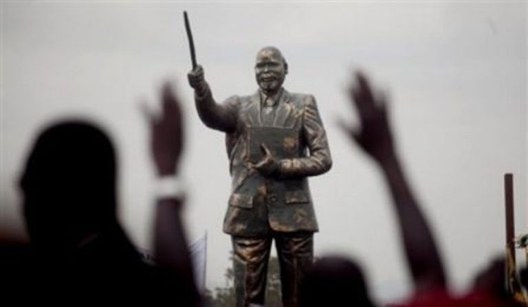 A statue of the late John Garang, the former leader of the Sudan People's Liberation Army, in the capital city of Juba on Saturday, July 9, 2011.( AP Photo)