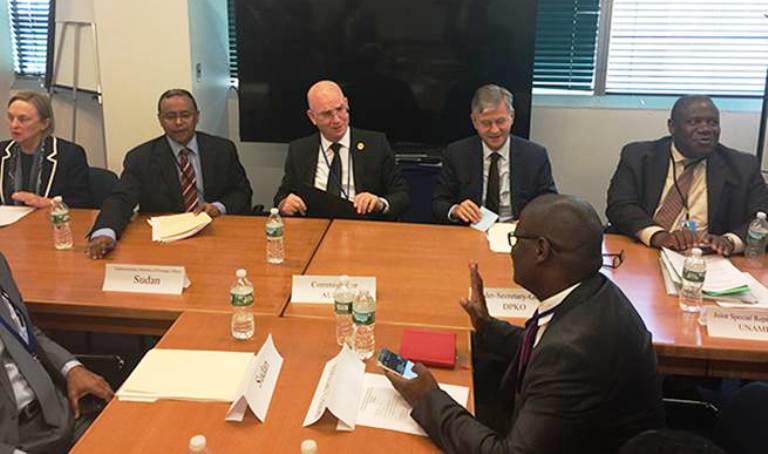 AU, Sudan and UN tripartite meeting on UNAMID base in Golo in New york on 24 Sept 2017 (UNAMID photo)