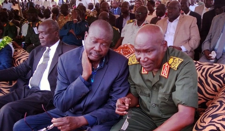 File photo for Gen. Paul Malong Awan (R) with Marial Nuor (Photo Anthony Chimir)
