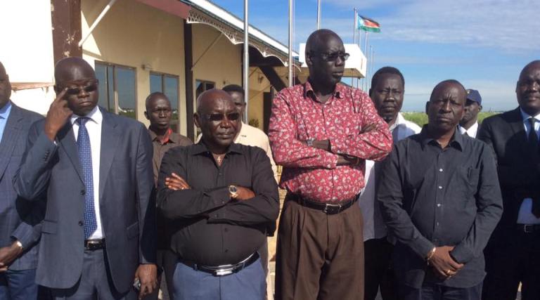 Malong at Juba airport on to receive the body of his daughter 15 Sept 2014 (ST Photo)