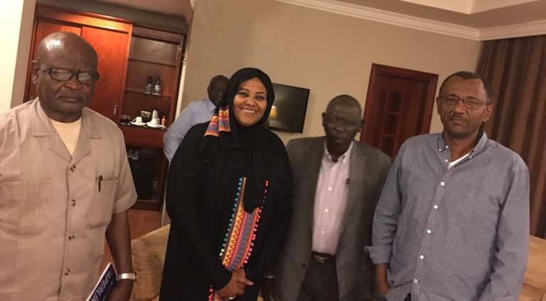 Mariam al-Mahdi and Mohamed Faroug with SPLM-N al-Hilu delegation in Addis Ababa on 1 September 2017 ST