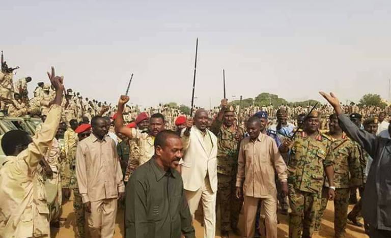 North Darfur governor waves his hand greeting RSF forces that arrived in El Fasher on 11 Oct 2017 (ST photo)