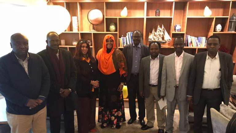 NUP Deputy President Mariam al-Mahdi (C) poses with representatives of the SPLM-N al-Hilu and SRF-Minnawi in London on 1 November 2017 (ST Photo)