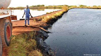An oil polluted water section in South Sudan (Credit: Sign for Hope)