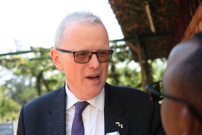 The UK special envoy for Sudan and South Sudan, Christopher Trott speaks to reporters in Kigali, Rwanda, January 21, 2018 (New Times photo)