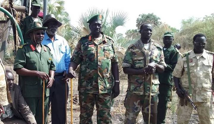 Ahmed al-Omda SPLA-N Agar chief of general staff (C) speaks to his troops in unidentified location in the Blue Nile during a visit from 25-28 March 2018 (ST Photo)