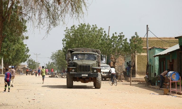 Ethiopian army patrol drives within Badme on 8 June 2018 (Photo Reuters/Tiksa Negeri)