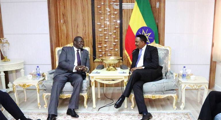 Ethiopian FM receives Machar at his office in Addis Ababa on 20 June 2018 Ethiopian (FM Photo)