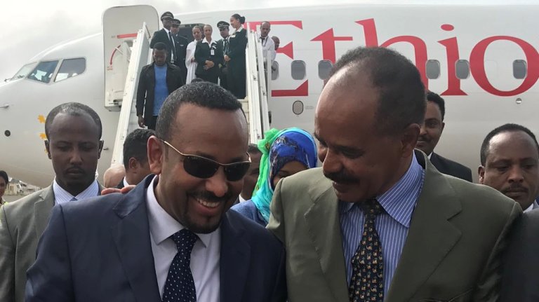 Prime Minister Abiy Ahmed warmly received by President Isaias Afwerki in Asmara on 8 July 2018 (Photo Ethiopian PM office)