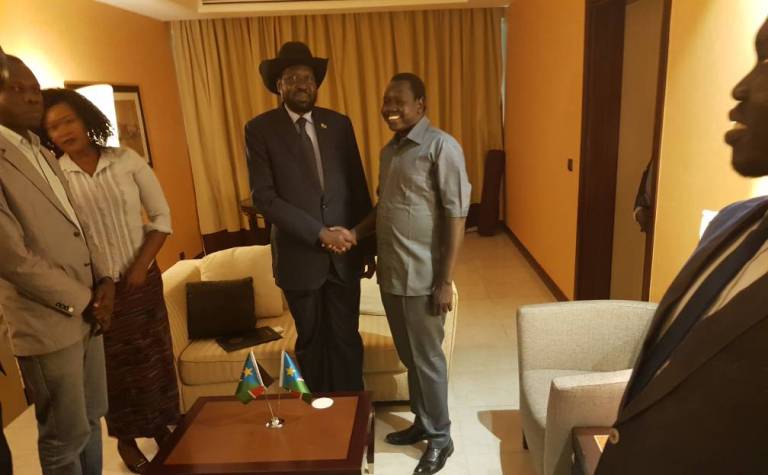 President Kiir with the SPLM-IO Taban representatives in Khartoum on 26 June 2018 (ST photo)