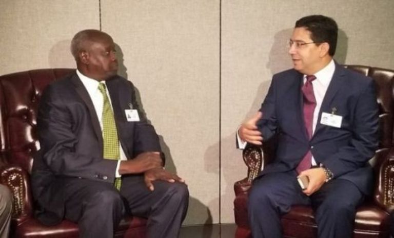 Nhial Deng Niha South Sudan FM meets with his Moroccan counterpart Nasser Bourita  in News York on 28 Sept 2018 (photo MAP