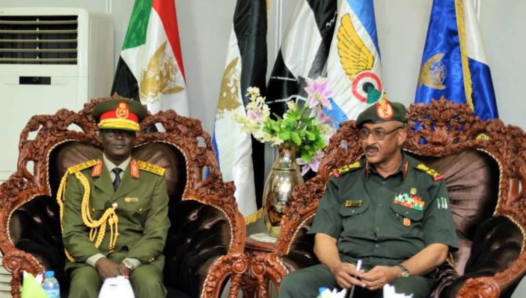 Gen Kamal Abdel Marouf al-Mahi SAF chief of staff  receives South Sudanese counterpart Gen Gabriel Jok Riak in Khartoum on Sunday 30 Sept 2018 (Photo Suna)
