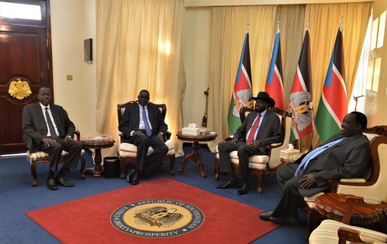 President Kiir receives Deng Alor and John Luk Jok in Juba on 11 October 2018 (Photo Presidential Unit)