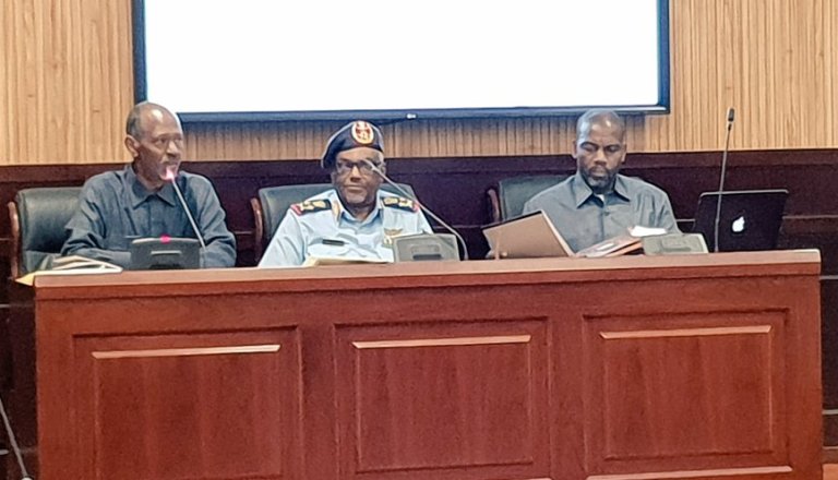 Sudan's Gen Isam al-Din Mubarak (C) and IGAD's Ismail Wais (L) open the JDB meetings in Khartoum on 25 Nov 2018 (Photo IGAD)