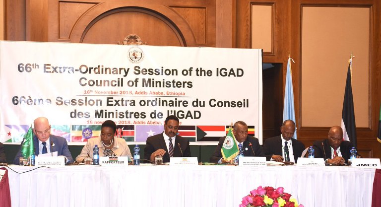 The 66th Extraordinary Session of the IGAD Council of Ministers in Addis Ababa's on 16 Nov 2018. South Sudan and Somalia peace processes are on the agenda. (Photo IGAD)
