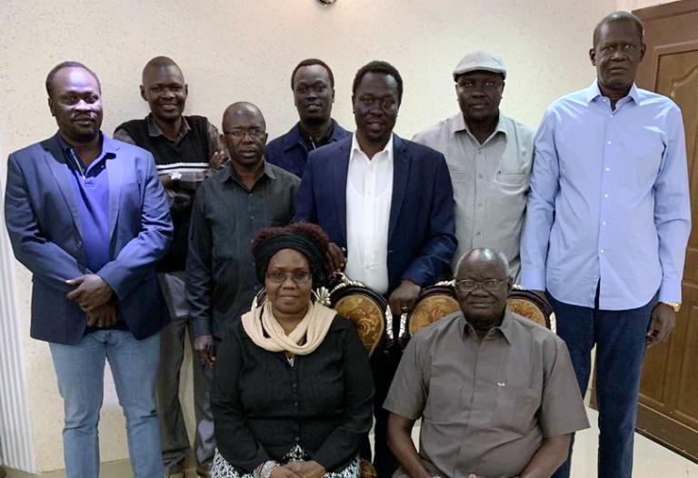 SSOA leaders pose in Khartoum after decision to backtrack on Peter Gatdet election for chairman on 4 Dec 2018 (ST Photo)