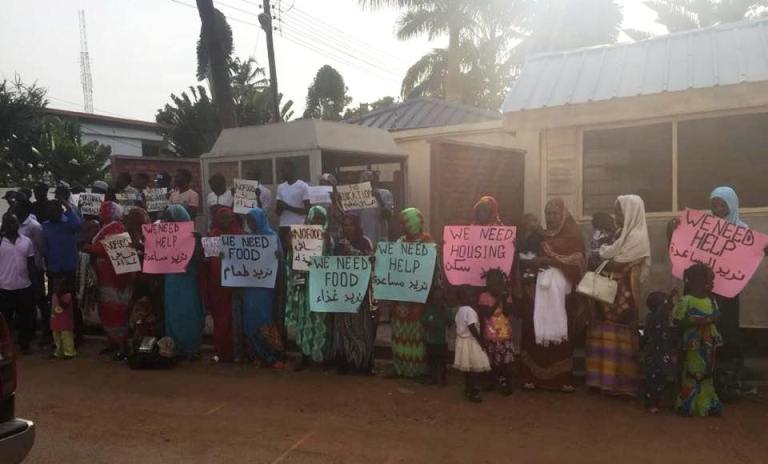 Darfur refugees protest outside UNHCR office in Accra on 27 November 2018 (ST Photo)
