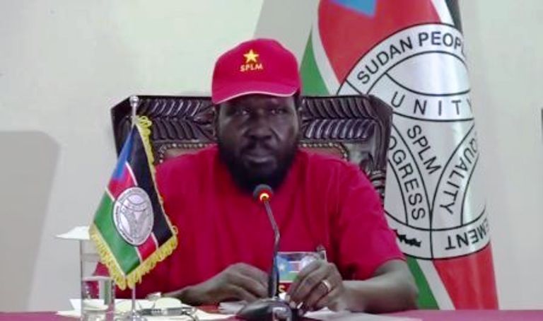 President Kiir speaks to the SPLM retreat in Lobonok on 6 December 2018 (ST Photo)