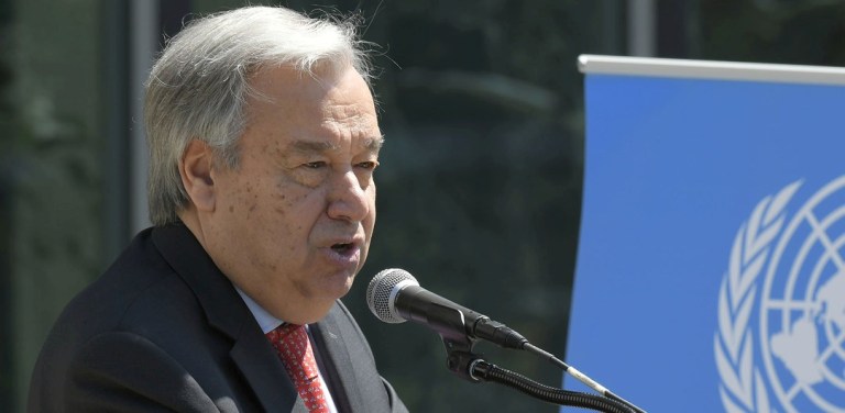 Secretary-General António Guterres delivers remarks on International Labour Day on 1 May 2018 (UN Photo)