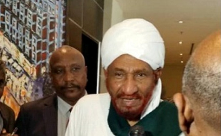 Sudan Call leader Sadiq al-Mahdi talks to reports after his arrival in Addis Ababa on Wednesday morning on 12 Dec 2018 (ST photo)