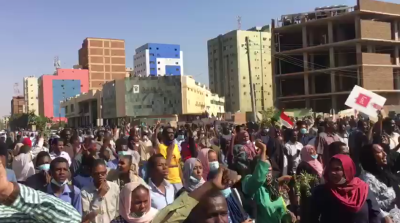 protesters in Khartoum streets  chanting slogans hostile to President Omer al-Bashir's regime on 25 December 2018 (ST photo)