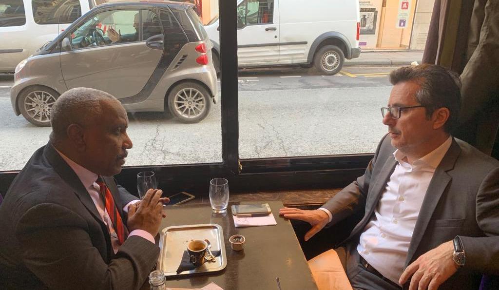 Sudan Call's Arman meets with French envoy Stéphane Gruenberg in Paris on 7 February 2019 (ST Photo)