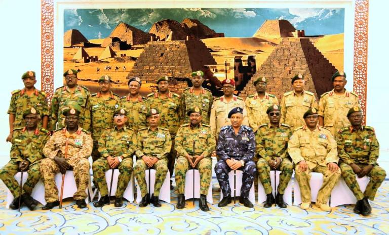 President Al-Bashir and his FVP and Defence minister with the military governors on 23 Feb 2019 (ST Photo)