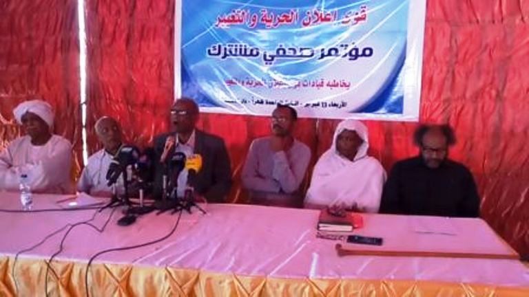 Sudanese oppositions forces hold a press conference in Khartoum on 13 Feb 2019 (ST Photo)