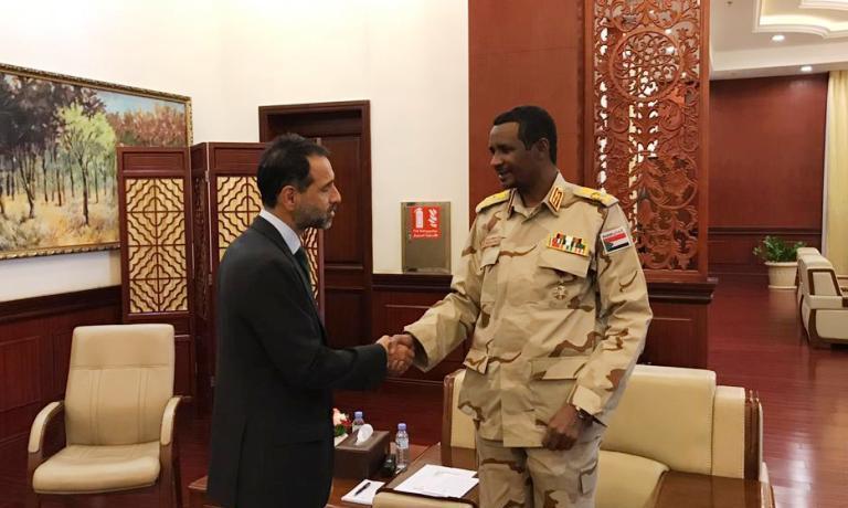 UK Amb Ifran Siddis shakes hand with Lt Gen Hemetti on 15 April 2019  (Photo UK embassy in Khartoum)