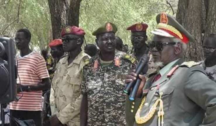 Gen Simon Gatwech Dual (R) the SPLA-IO Chief of General Staff speaks o troops in Biel State photot released on 9 May 2019 (SPLA-IO).jpg